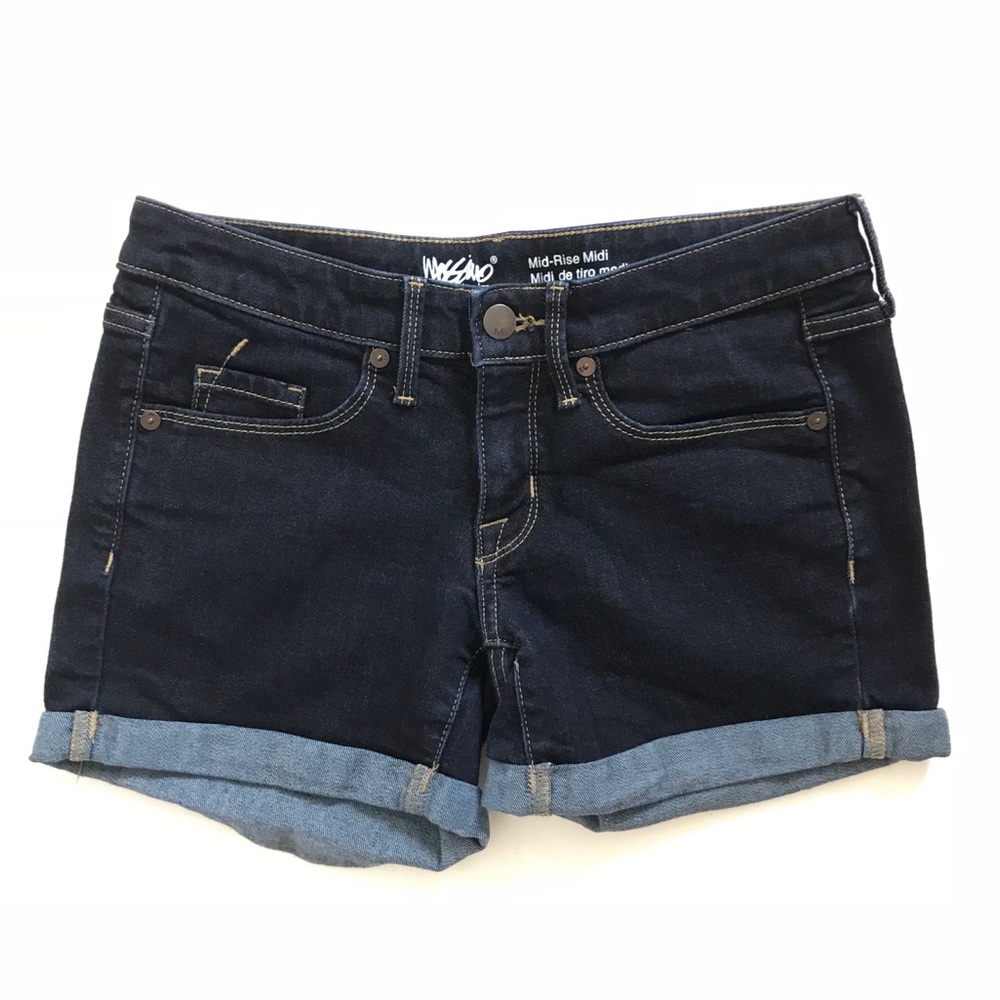 Vintage Y2K Mossimo Mid-Rise Midi Dark Denim Jean Shorts Size 0